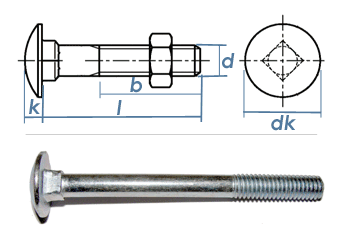 M12 x 130mm Torbandschrauben DIN603 Stahl verzinkt (1 Stk.)