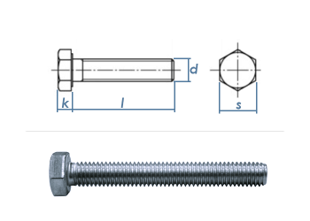 M12 x 100mm Sechskantschrauben DIN933 Vollgewinde Stahl verzinkt FKL8.8 (1 Stk.)