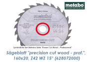 160 x 20mm Metabo S&auml;geblatt Precision Cut Wood Professional Z42 WZ 15&deg; (1 Stk.)